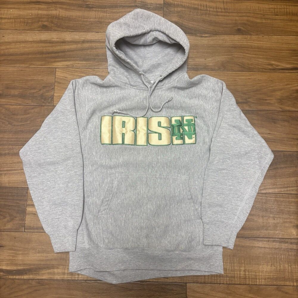 Vintage MV Sport Pro Weave Notre Dame Irish Grey Spellout Size Small Mens
